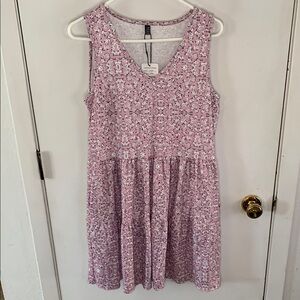 Nclook lavender tiered sleeveless babydoll dress with white floral print Sz M